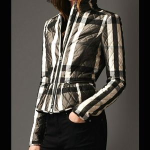 100% Authentic Burberry Check Quilted Peplum Jkt